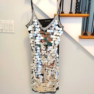 Black Sequin Short Evening Gown